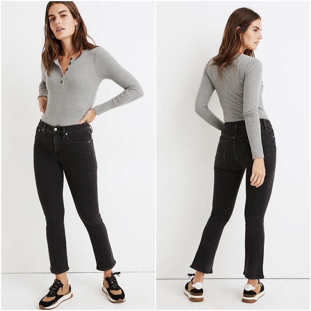 Madewell Cali Demi Boot Jeans Starkey Wash Women's Size 25‎ Black Cropped Flare